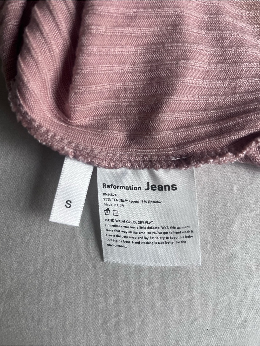 Reformation Dusty Pink Ribbed Square-Neck Top. Size S - Picture 5 of 5